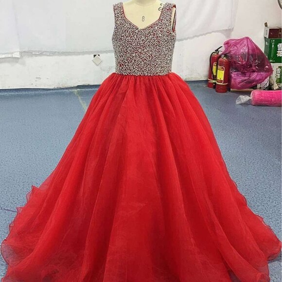One More Couture red pageant dress,custom, little girl 12 - Picture 1 of 8